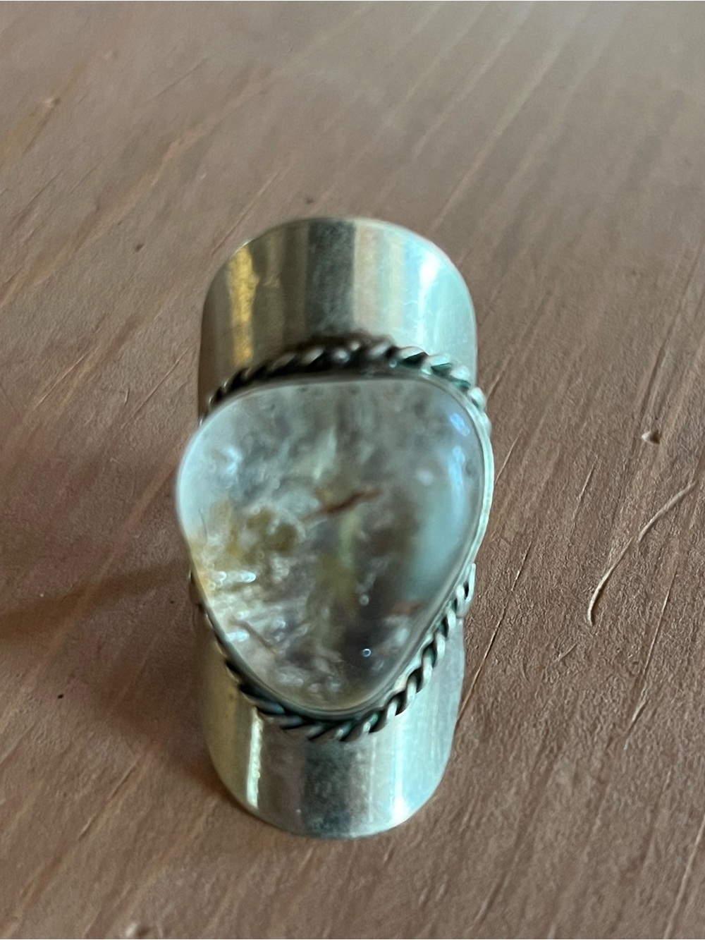 Quartz finger ring bohemian unmarked non magnetic sterling size 7 adjustable 14